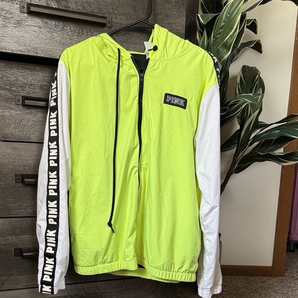 PINK Victoria's Secret Bright Yellow and White Windbreaker